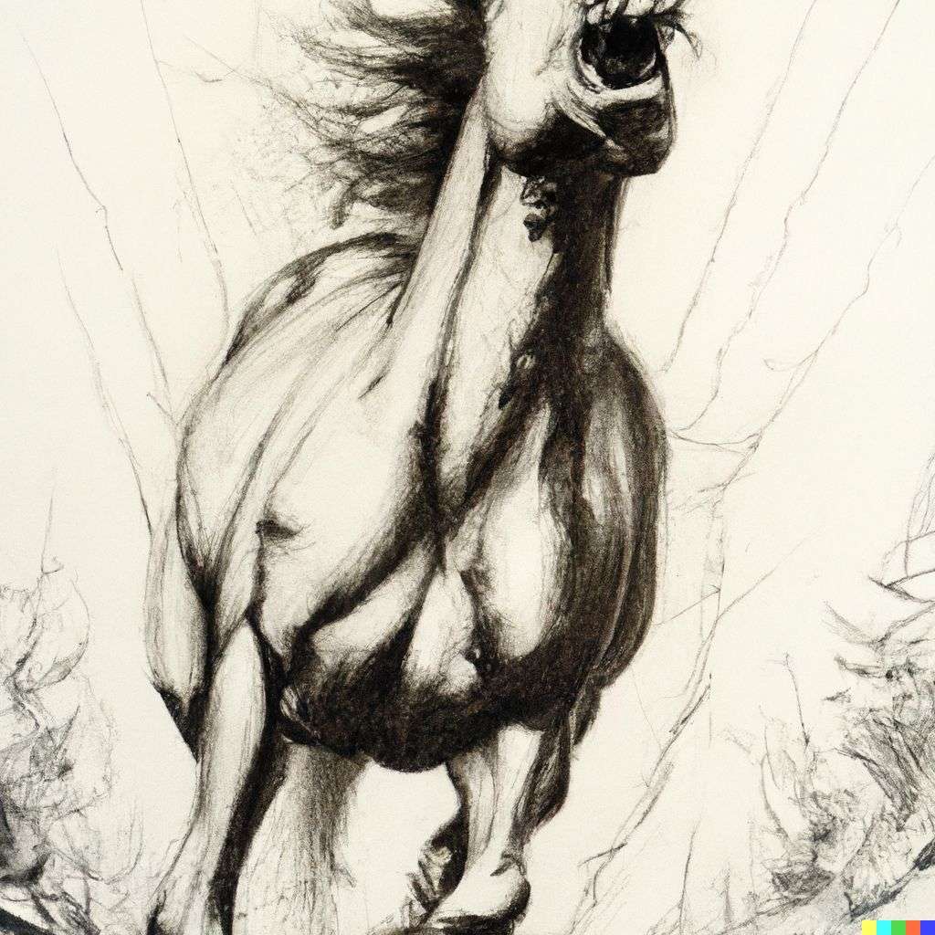 a horse, print by Bernie Wrightson